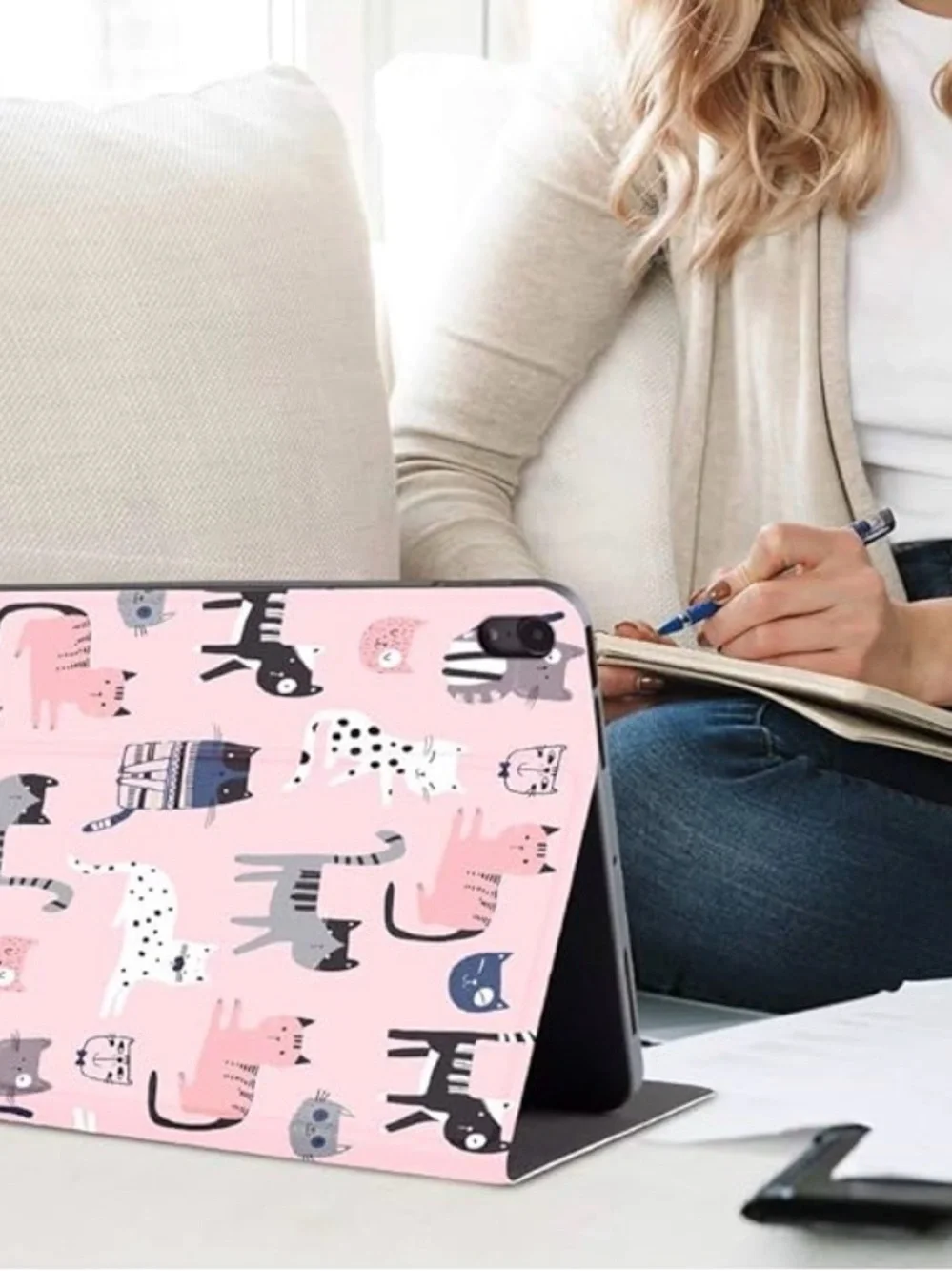 🌞 Pink Kitty Cat Print IPad or Tablet Case Protective Cover 10” x 7.5”